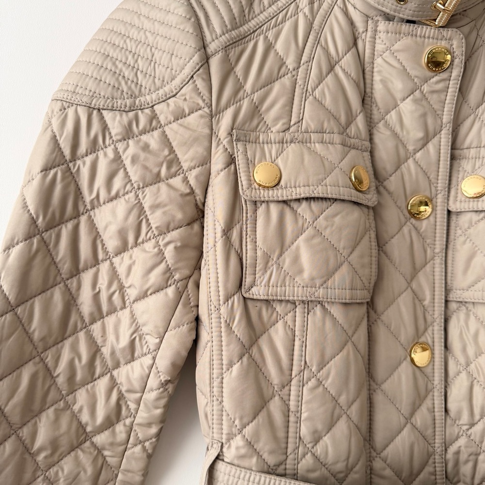 BURBERRY BRIT | Beige Tan Quilted Belted Jacket Gold Hardware XS - Picture 6 of 13